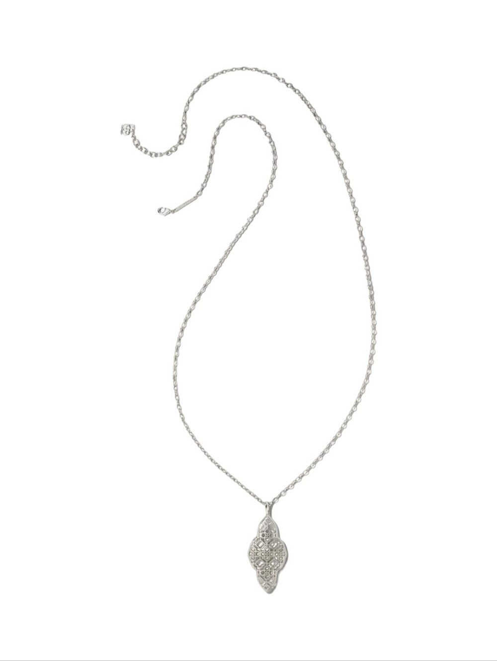 Kendra Scott Abbie Long Pendant Necklace Rhodium Silver Filigree 9608800114 New